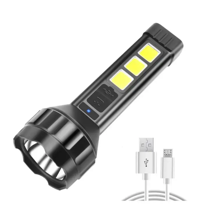 Wellhise 659 Usb Şarjlı El Feneri Cob Yan Işık Güçlü El Feneri Usb Şarj Edilebilir Açık Kamp Lambası Taşınabilir